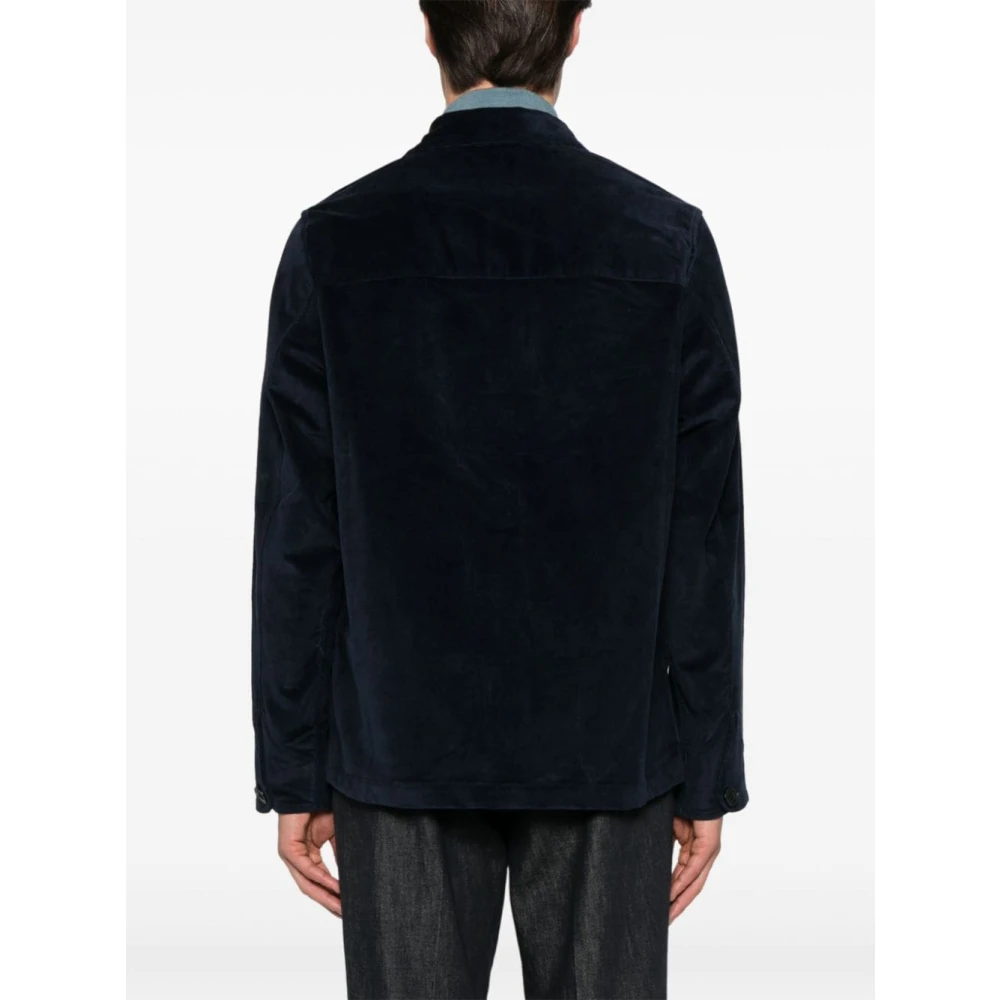 PS By Paul Smith Blauw Fluweel Ribkatoenen Jas Blue Heren