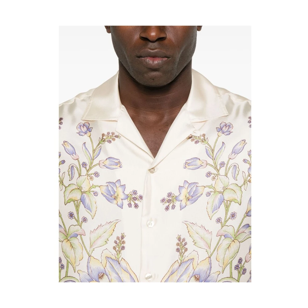 ETRO Beige Cuban Collar Shirt met Pegaso Motif Beige Heren
