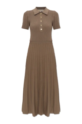Ribbed Stretch Knit Polo Midi Dress