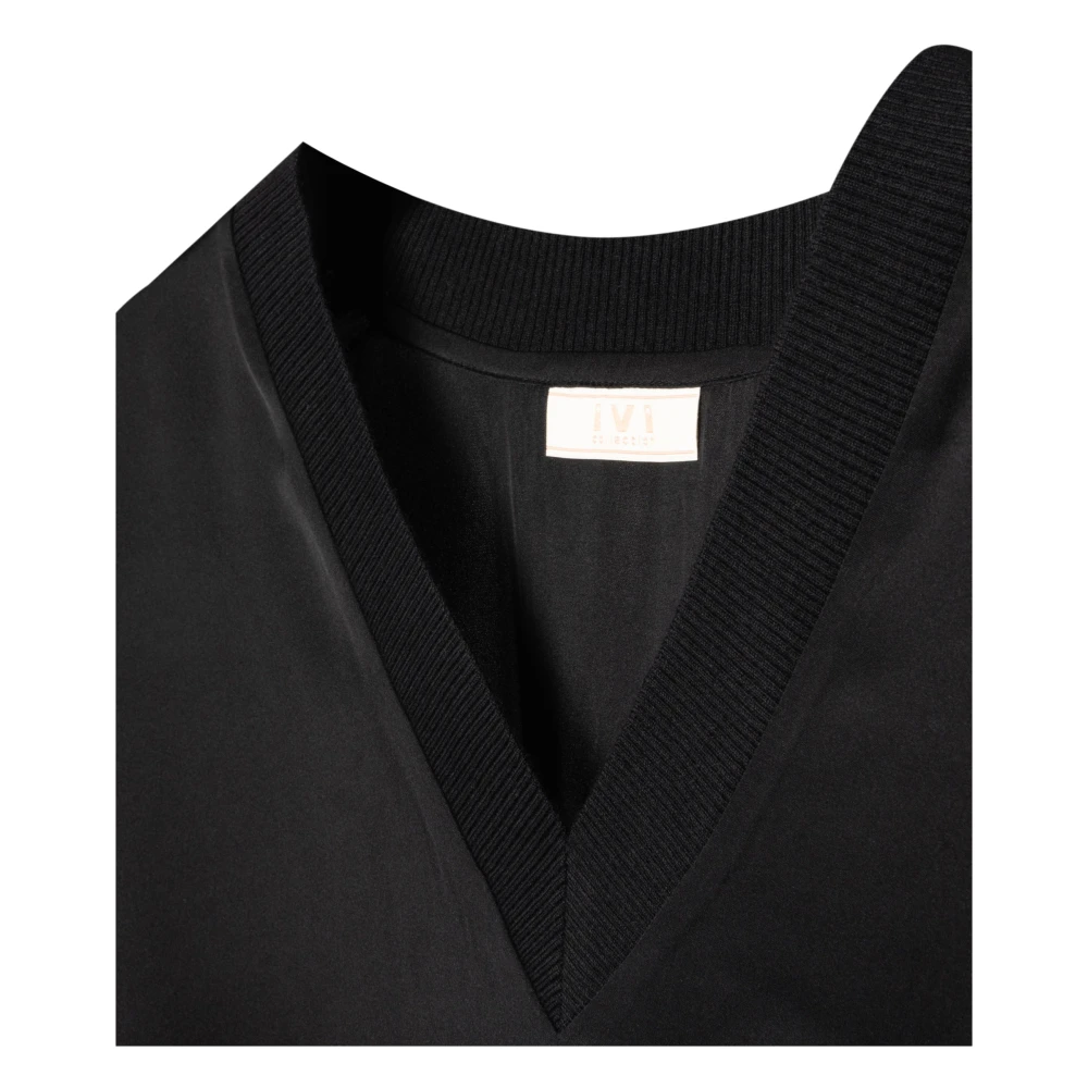 IVY Copenhagen Glamoureuze zijden blouse met gebreide afwerking Black Dames
