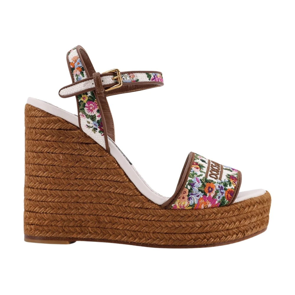 Dolce & Gabbana Vrouw Multicolor Schoenen Dames, Veelkleurig, 39 Eu, Katoen, Nappa Leren Sleehak Sandalen