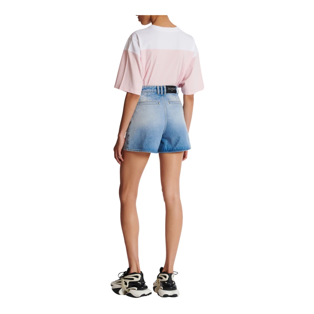 Balmain Denim shorts met knopen Blue Dames