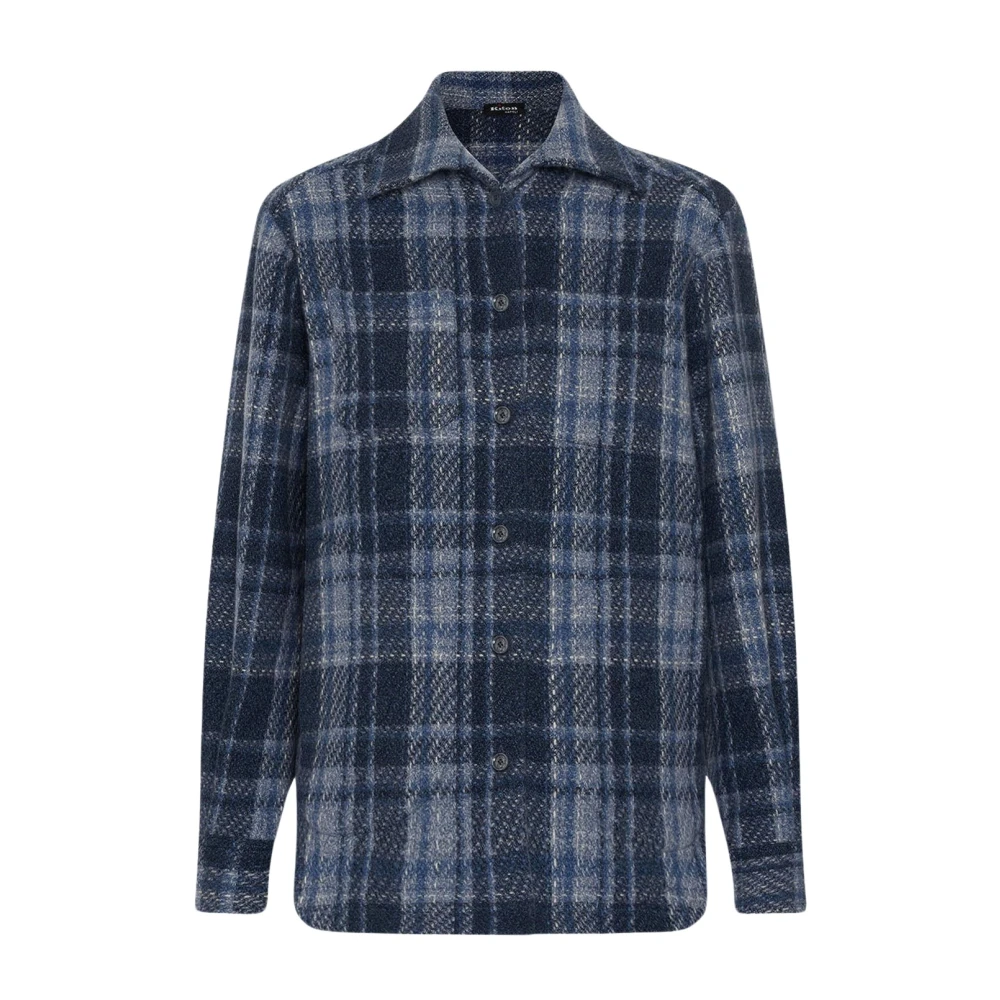 Kiton Tartan Cashmere Overshirt Blue Dames