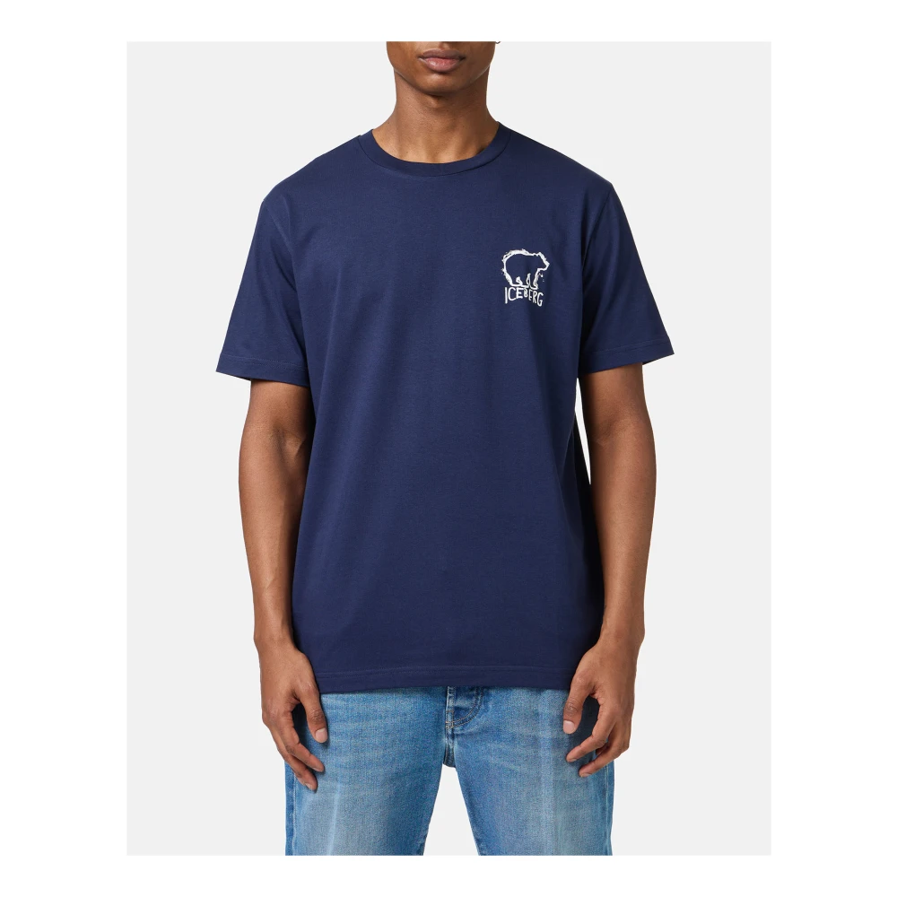 Iceberg Blauw slim fit katoenen T-shirt met beerprint Blue Heren