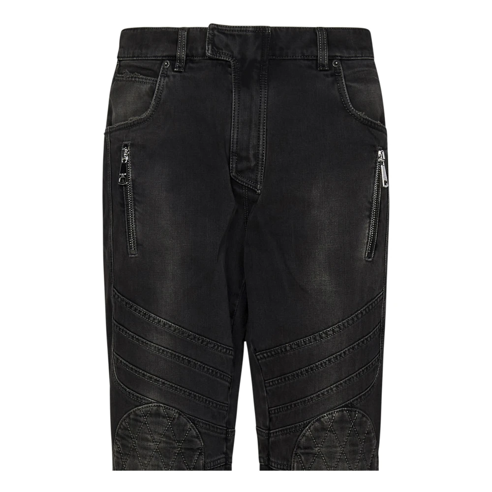 Balmain Zwarte Biker Jeans met Uitgesneden Details Black Heren