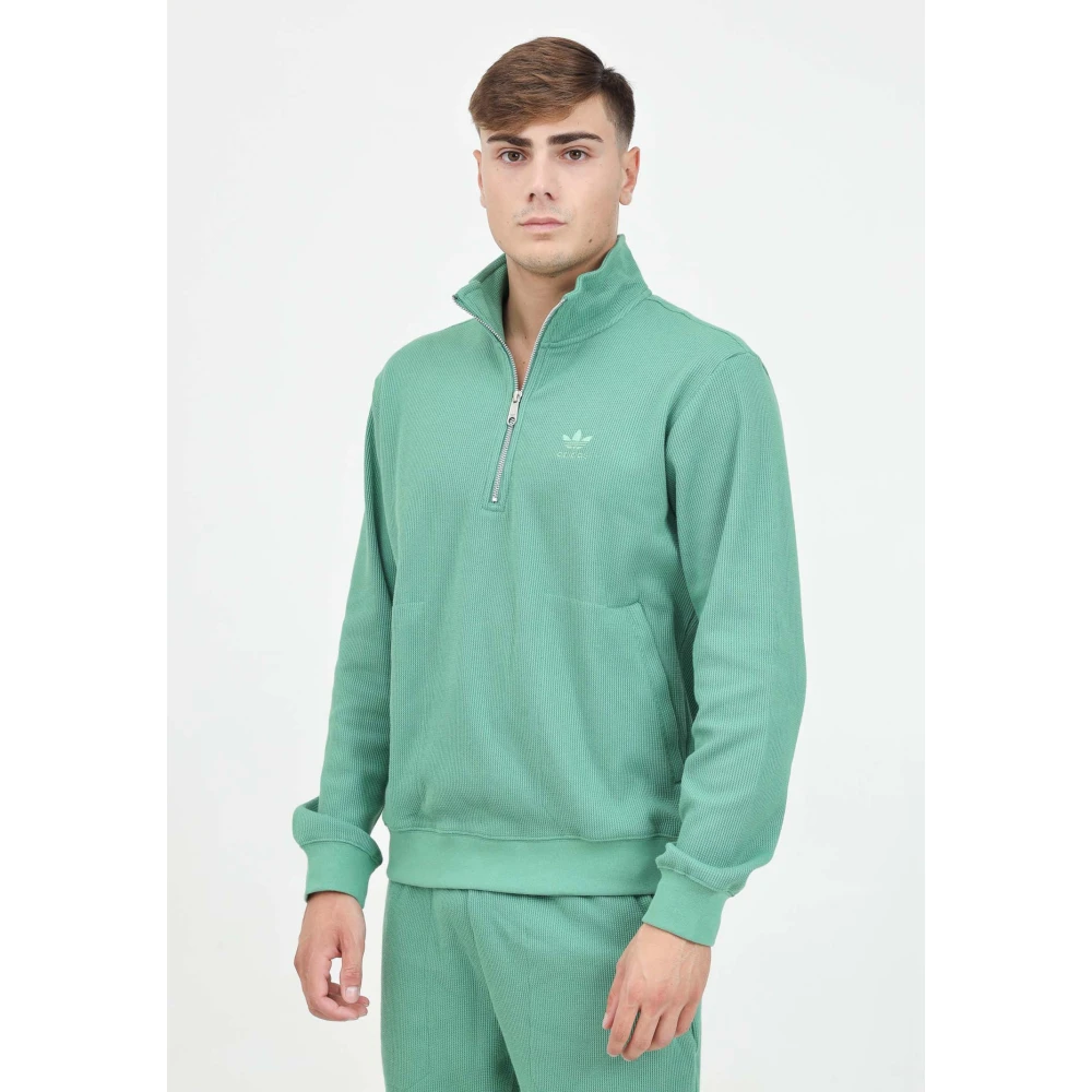 adidas Originals Groen Half-Zip Sweater Essentials Waffle Green Heren