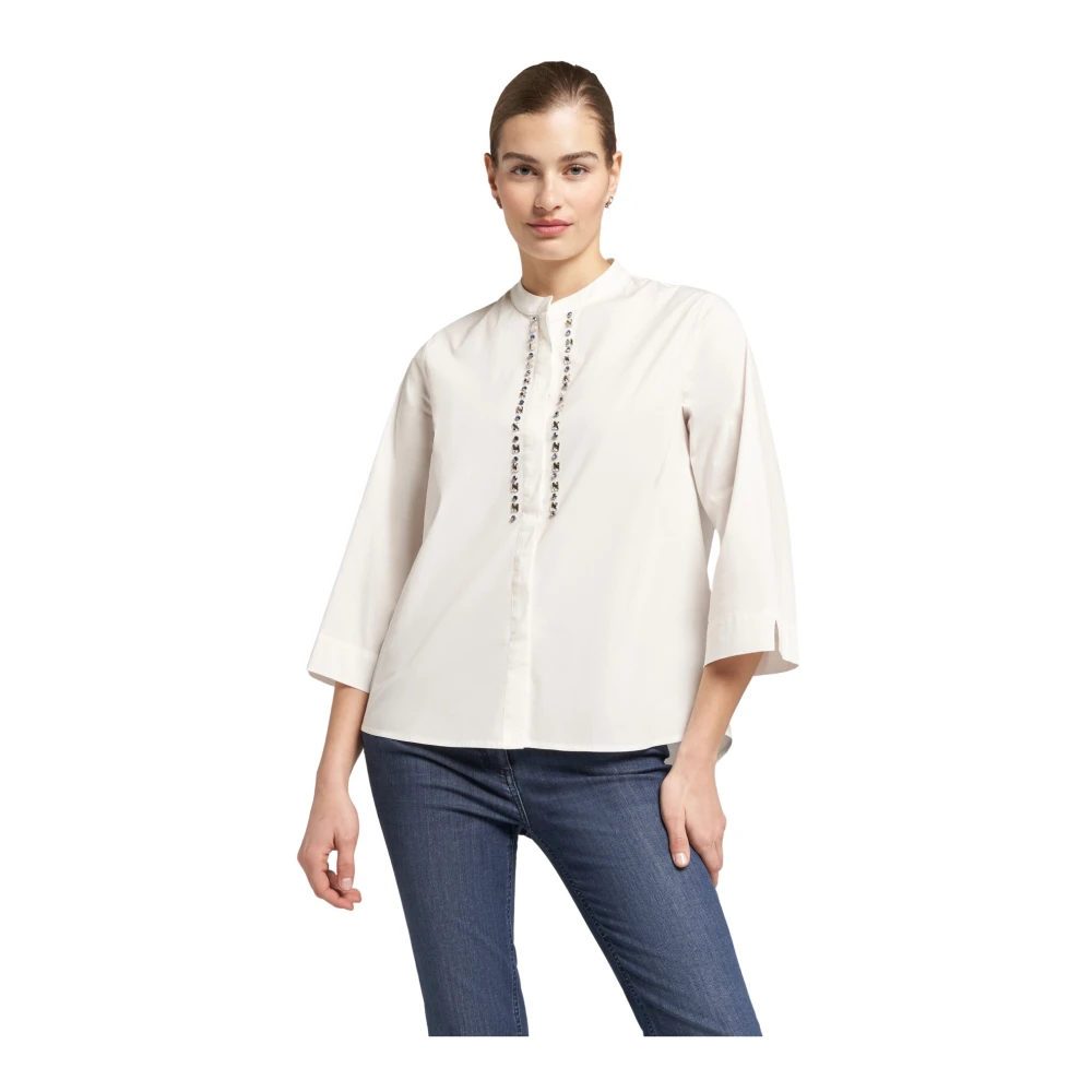 Elena Mirò Geborduurd katoenen stretchshirt White Dames