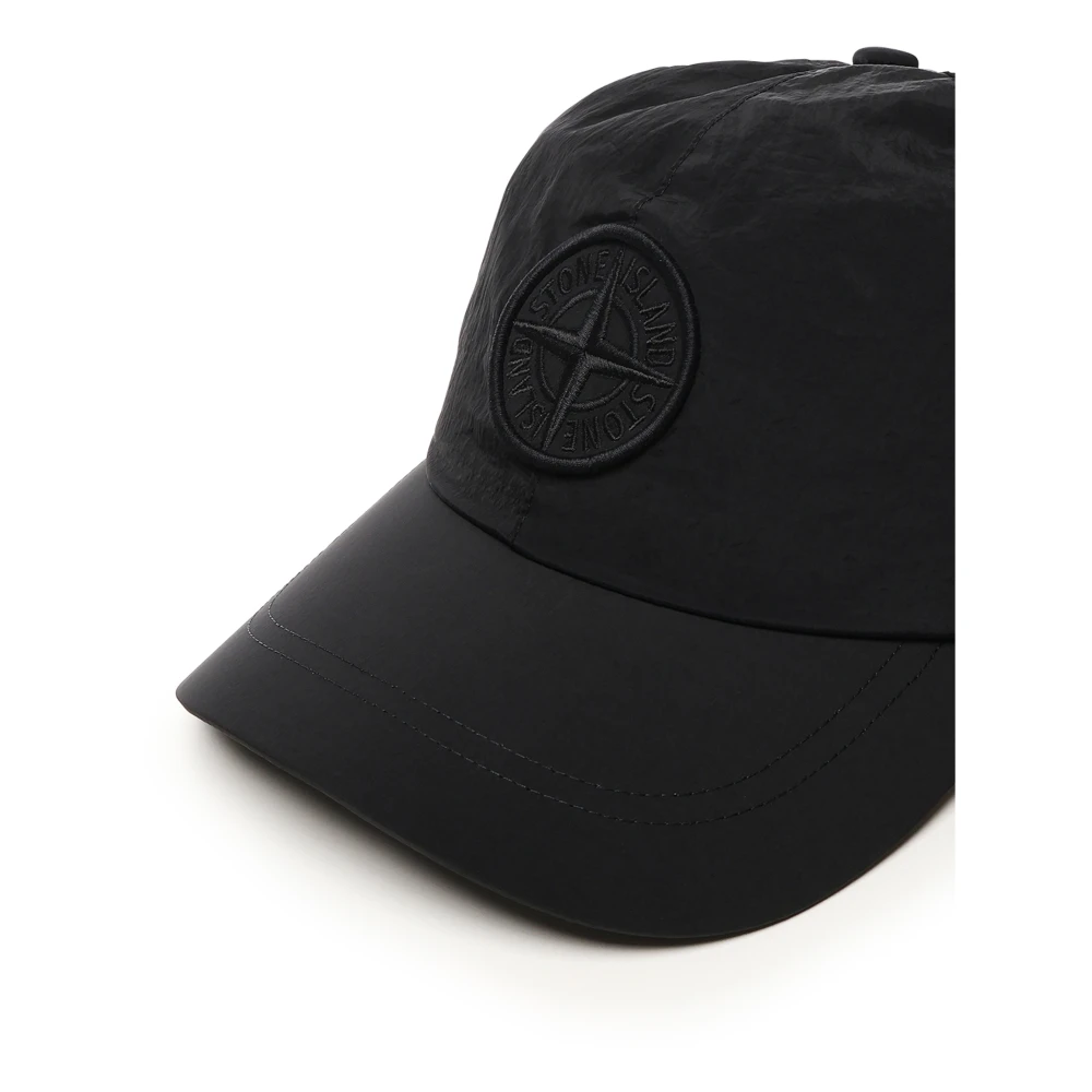 Stone Island Zwarte trekkoordhoeden met gebogen rand Black Heren