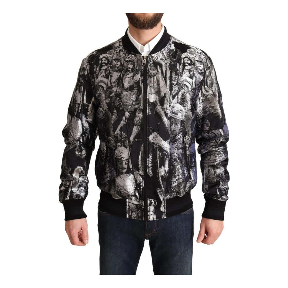 Dolce & Gabbana Men's Black Logo Detail Bomber Jacket