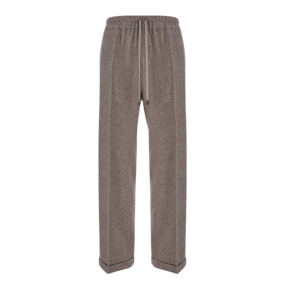 Gentryportofino Melange Virgin Wool Straight Trousers Brown Dames