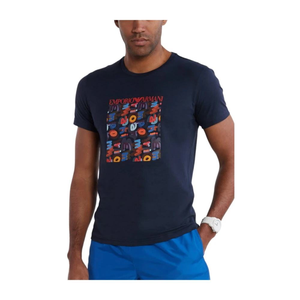 Emporio Armani Katoenen Jersey T-shirt met Coördinerende Patch Print Blue Heren