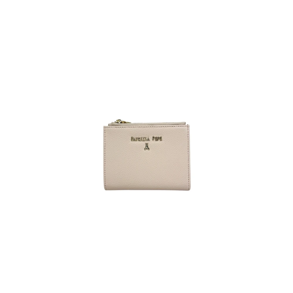 Patrizia Pepe Vrouw Beige Accessoires Dames, One Size, Leer, Lettering Kleine Portemonnee Van Getextureerd Leer