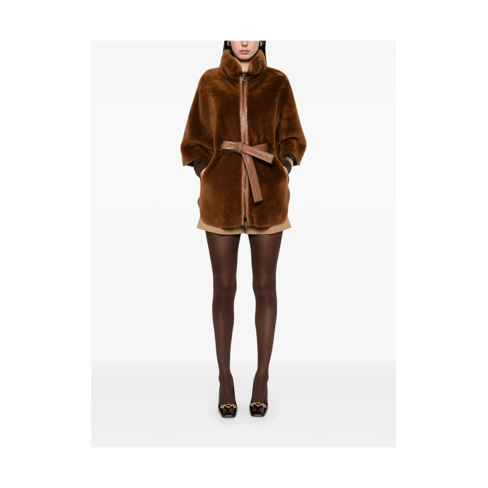 Suprema Shearling Batwing Jas Cognac Bruin Brown Dames