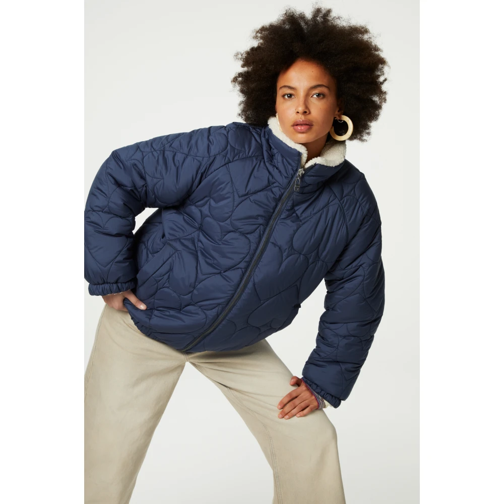 Fabienne Chapot Omkeerbare Hartprint Blauwe Jas Blue Dames