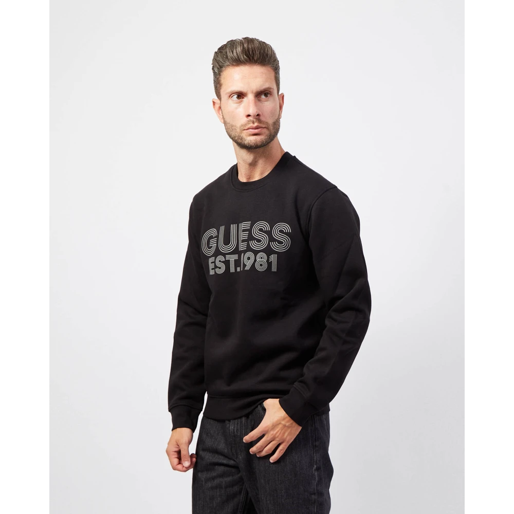 Guess Zwarte Crewneck Sweater Black Heren