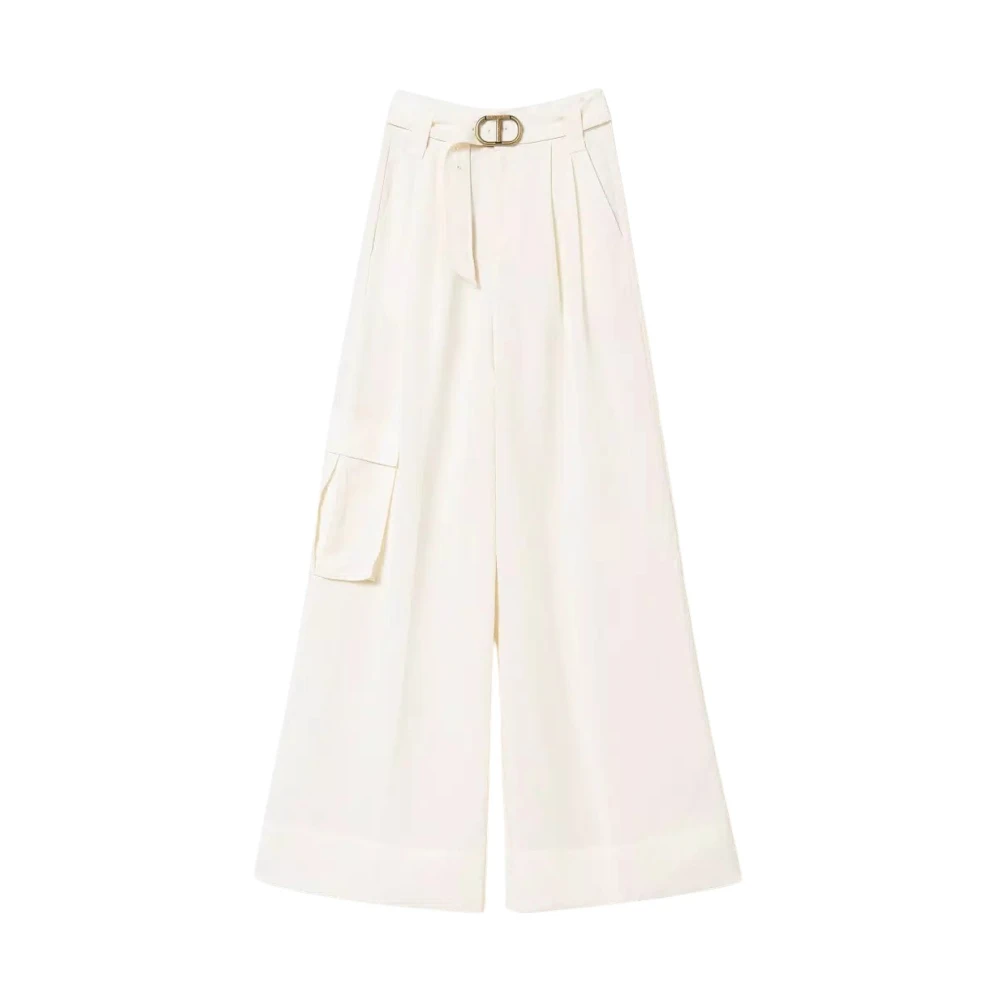 Twinset Wide Leg Linnen Broek White Dames