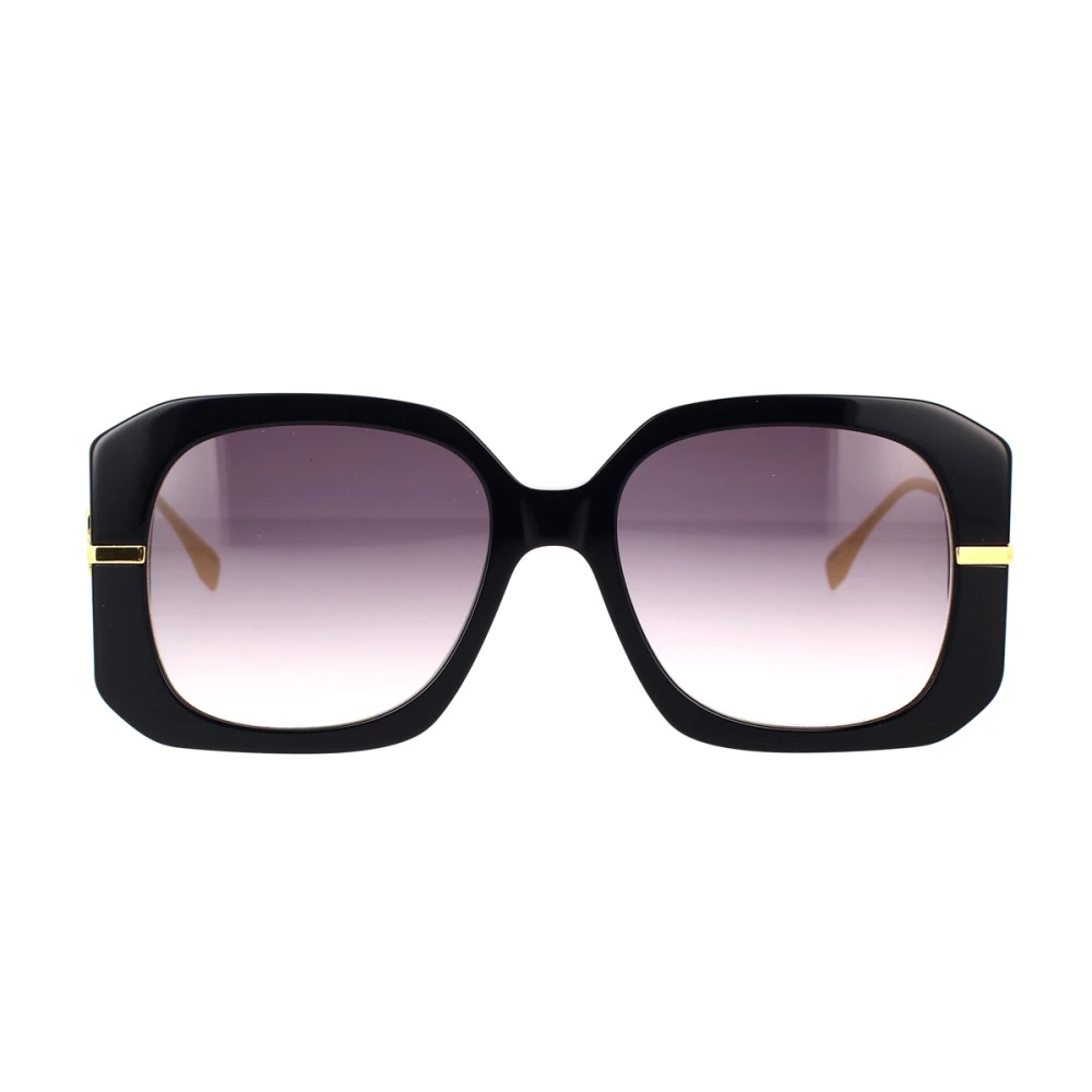 Fendi Glamoureuze vierkante zonnebril met zwart acetaat frame en goudkleurig metaal Black Unisex