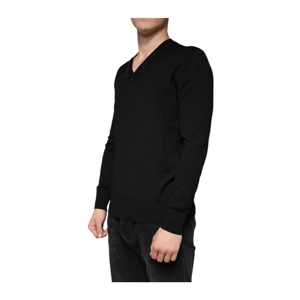 Dolce & Gabbana Zwarte V-hals wollen trui Black Heren