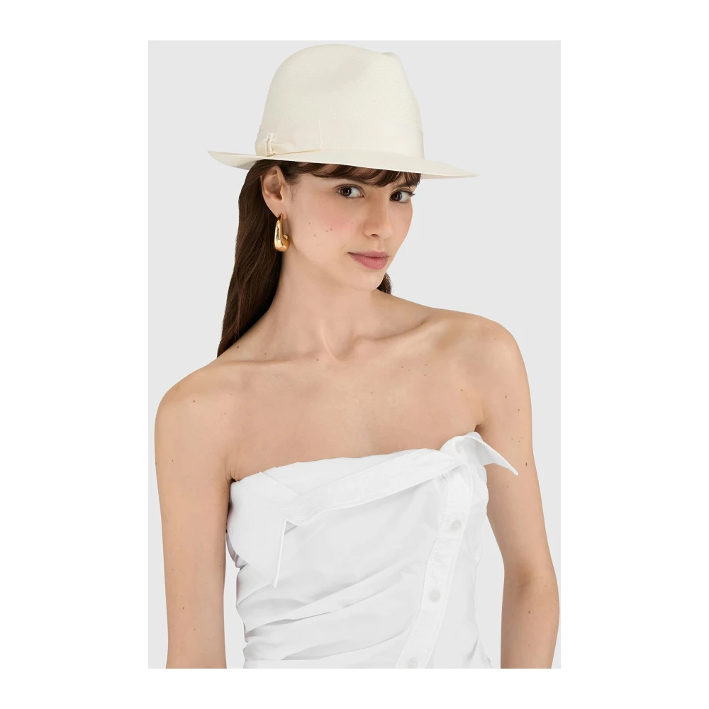 Borsalino Kleurrijke Panama Hoed met Medium Rand White Dames