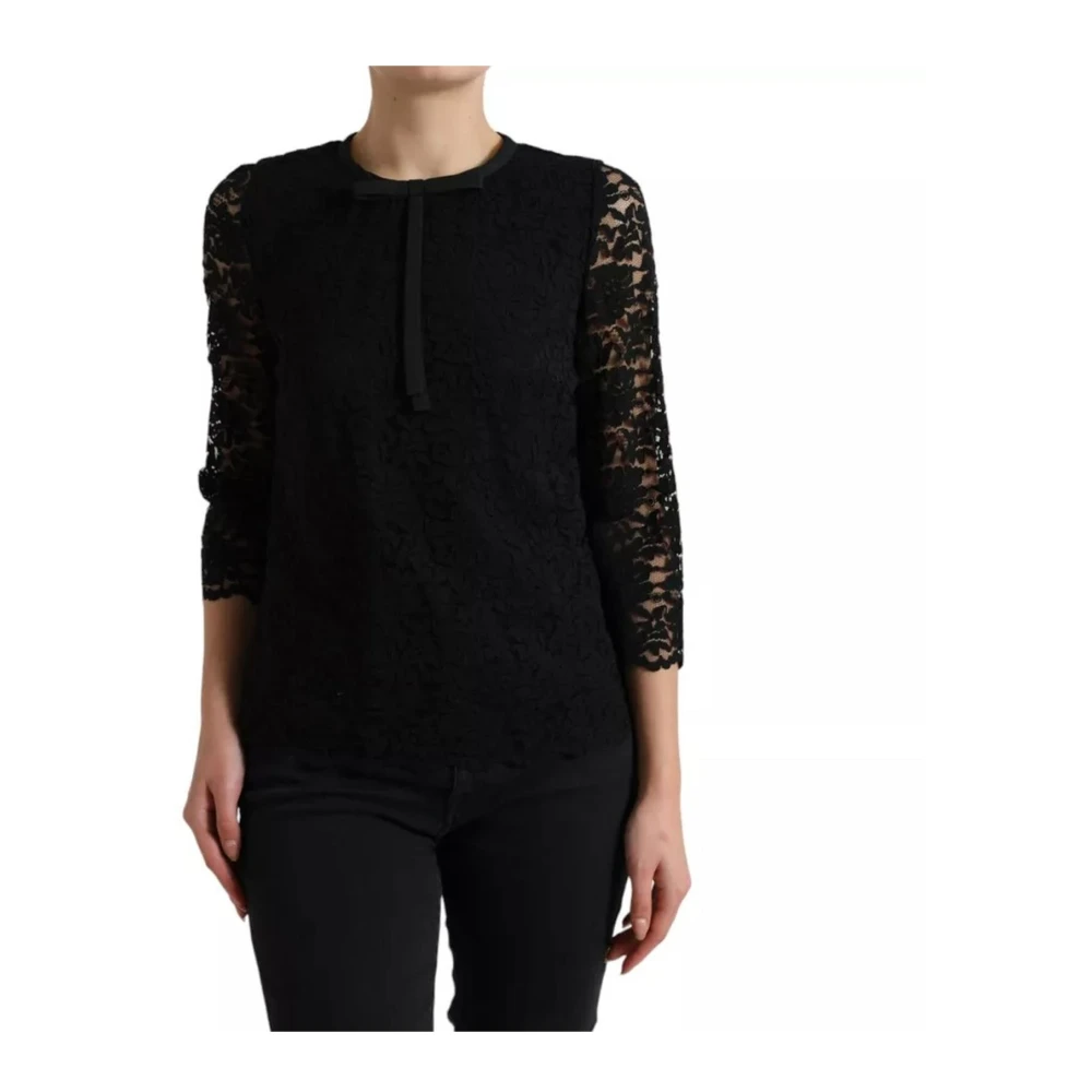 Dolce & Gabbana Zwart Bloemenkant Blouse Top Black Dames