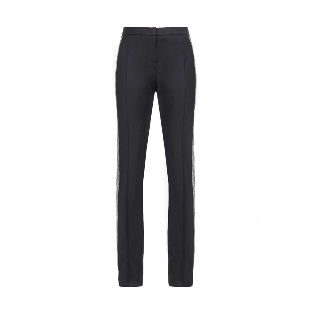 Pinko Elegante Broek van Wolmix met Strassband Black Dames