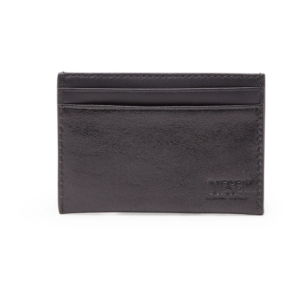 Diesel Leather card holder with red D plaque Black Heren
