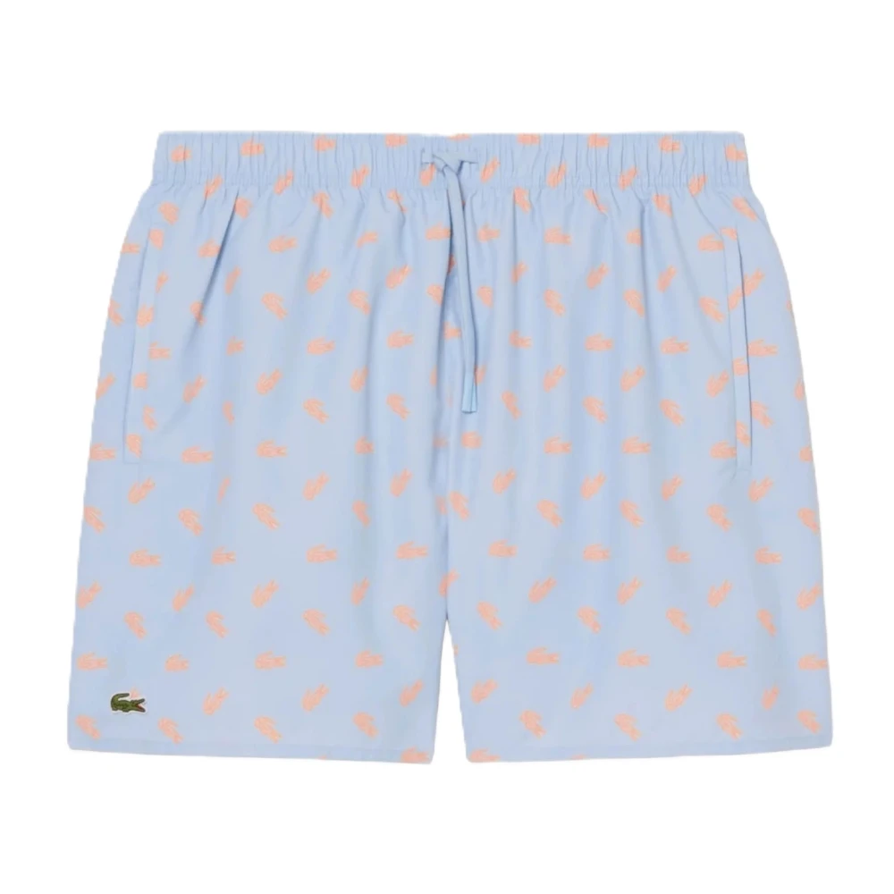 Lacoste Men's Blue Mid Length Crocodile Print Swim Trunks - Beachwear - Xl - Swimwear