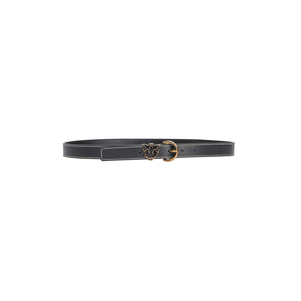 Pinko Women's Black Belts, L, Love Birds Tumbled Leather Belt