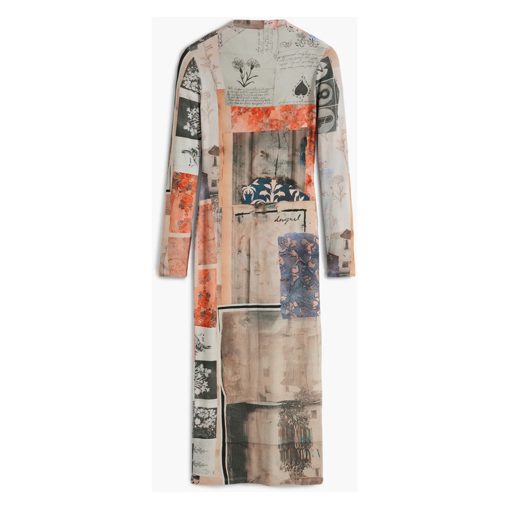 Desigual Damen Multicolor Langes Kleid Mit Hohem Kragen