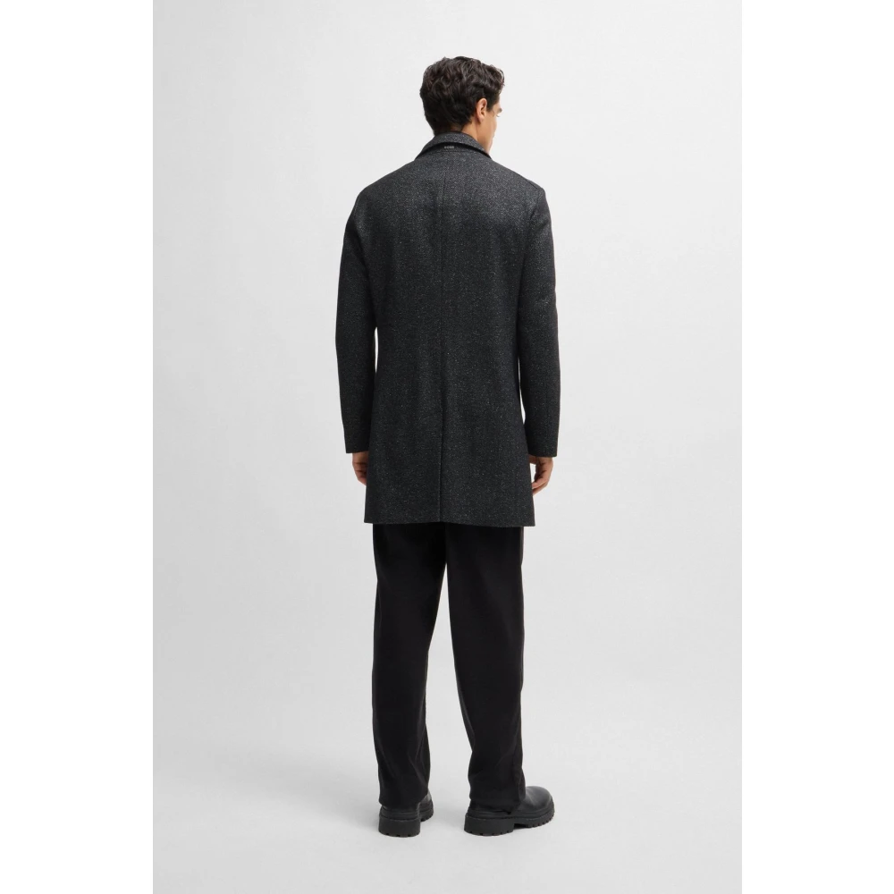Boss Slanke Zwarte Jas met Uitneembare Voering Black Heren