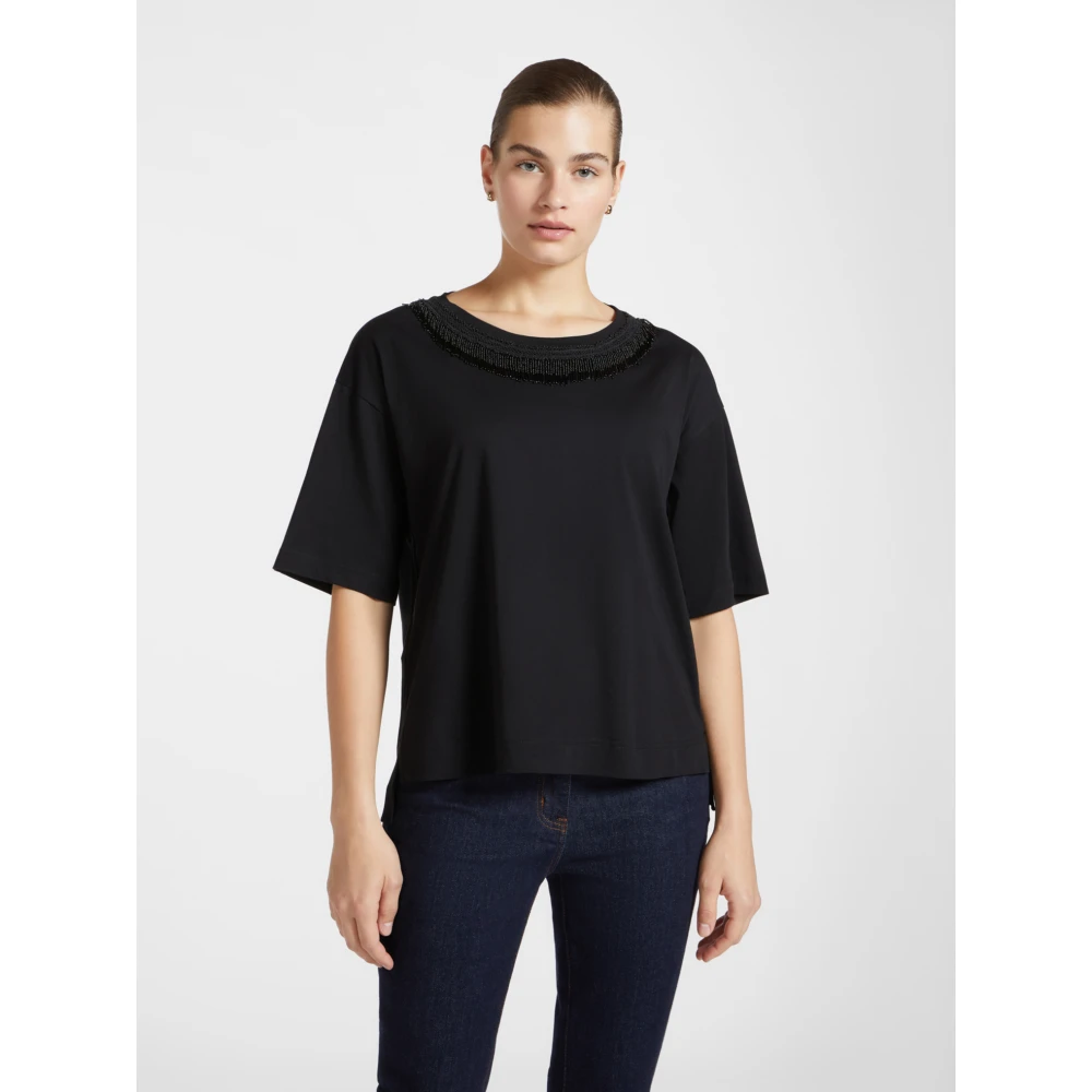 Elena Mirò T-shirt met geborduurde halslijn Black Dames