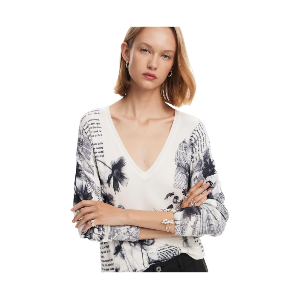 Desigual V-hals Trui White Dames