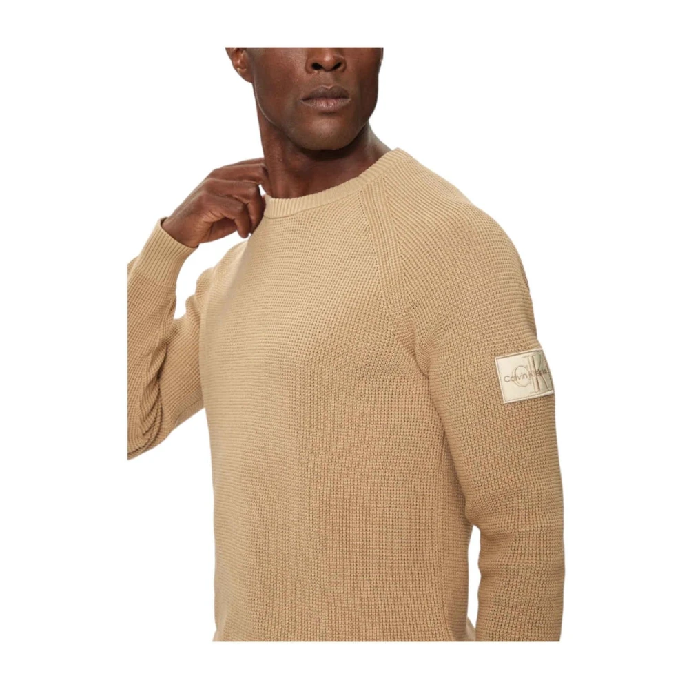 Calvin Klein Minimalistisch Logo Patch Trui Beige Heren