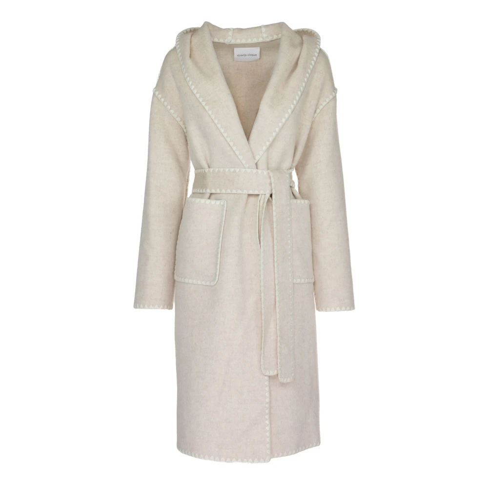 Vicario Cinque Wollen Hood Wrap Jas Zakken Beige Dames