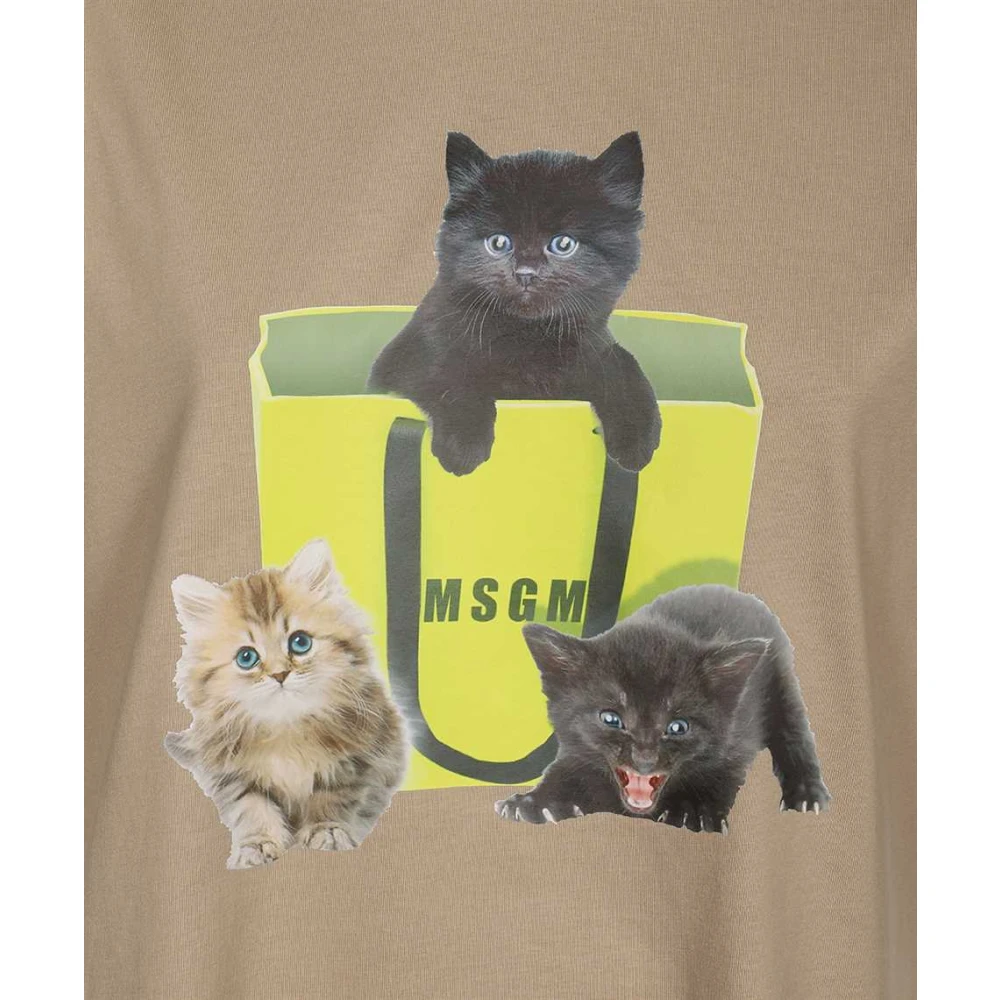 Msgm Katoenen T-shirt met Frontprint Beige Dames