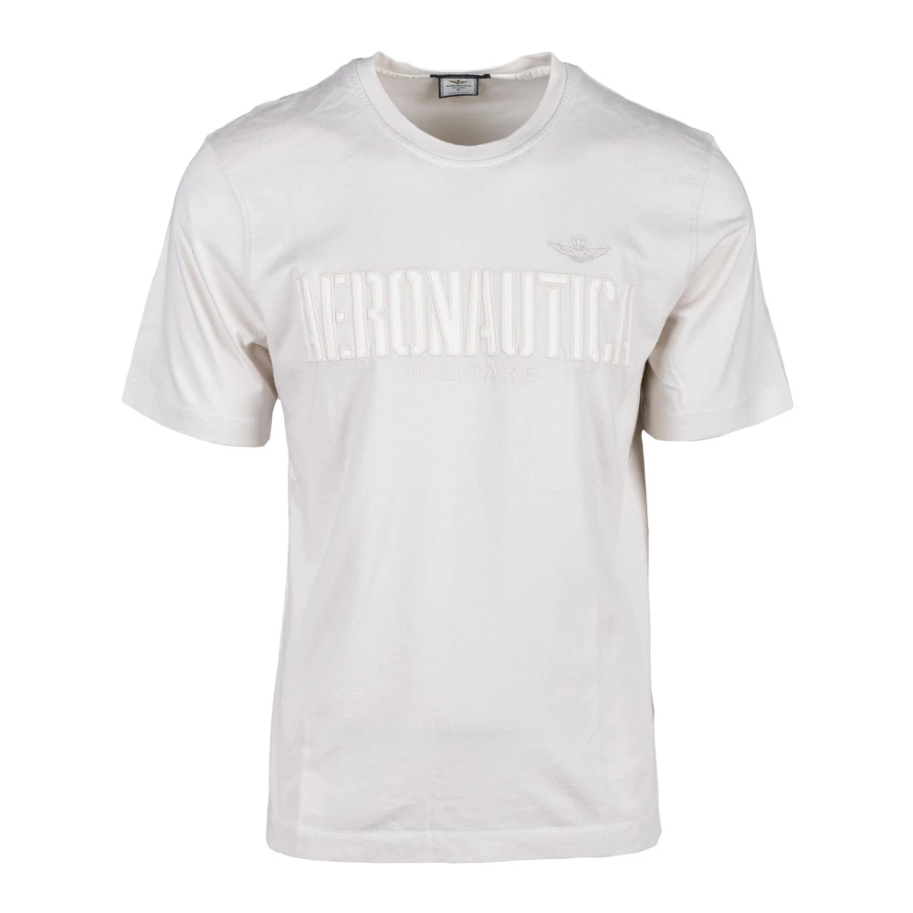 Aeronautica militare Militaire Stijl Katoenen T-shirt Beige Heren
