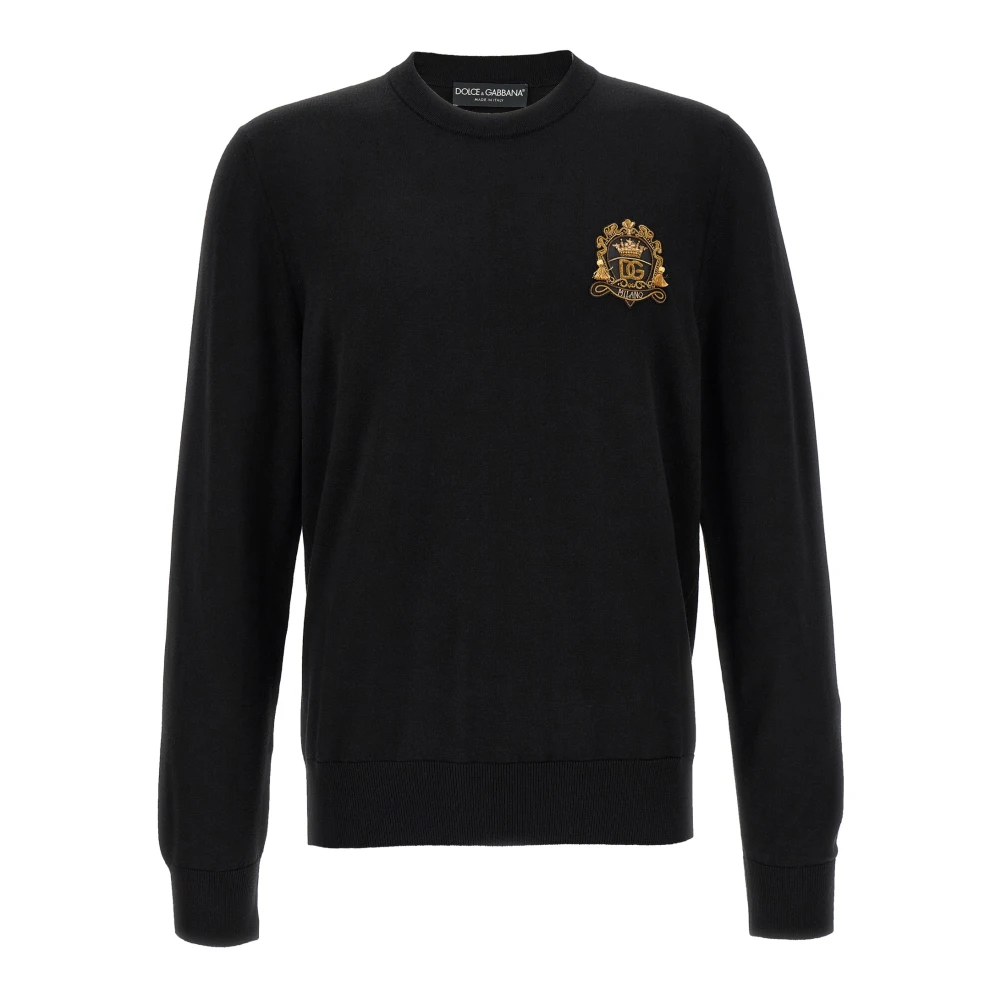 Dolce & Gabbana Men's Black Round-Neck Knitwear, 4XL, Heraldic Crest Jumper