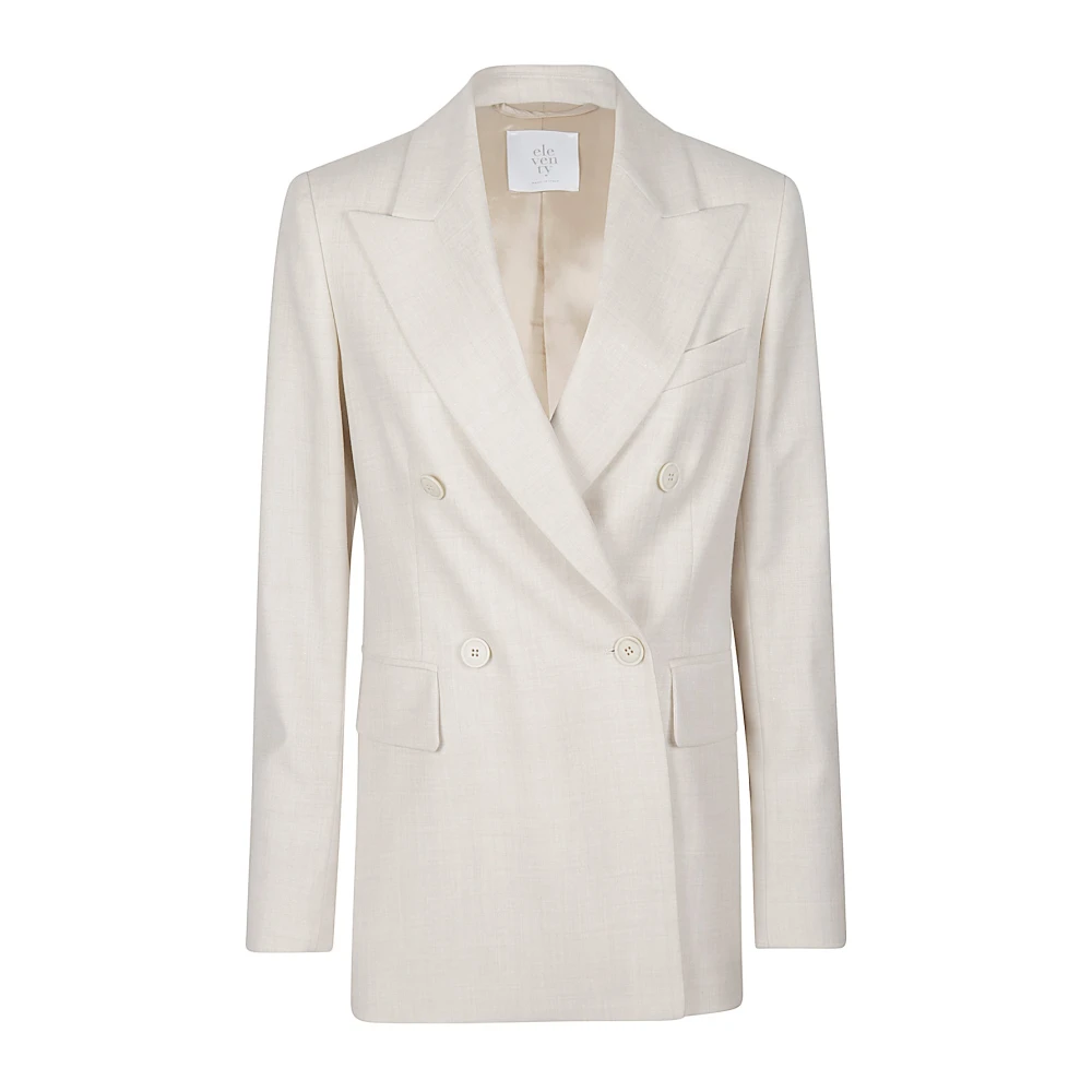 Eleventy Women's Beige Blazers, L, Double-Breasted Wool Blend Lurex Jacket