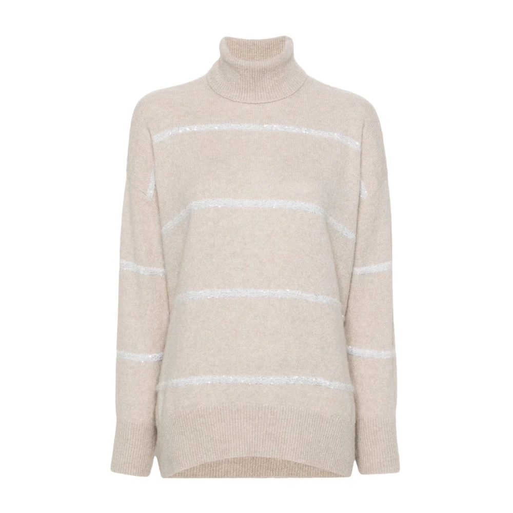 BRUNELLO CUCINELLI Pailletversierde Beige Gebreide Trui Beige Dames
