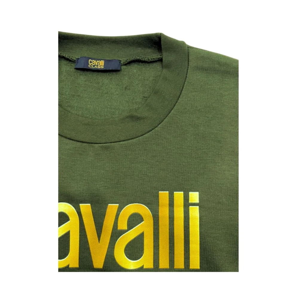 Cavalli Class Groene Fleece Hoodie met Maxi Logo Green Heren