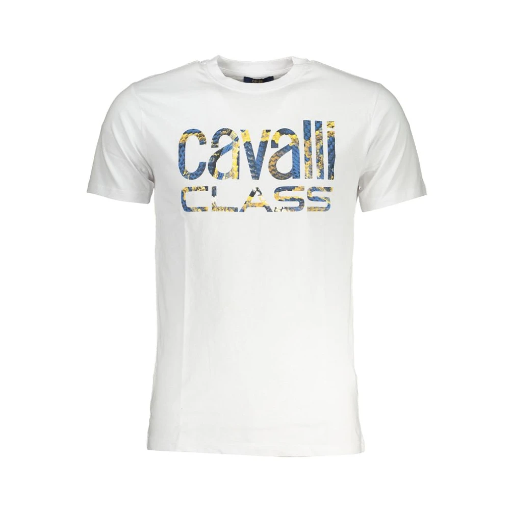 Cavalli Class Tryck Logo Rund Hals T-shirt White, Herr