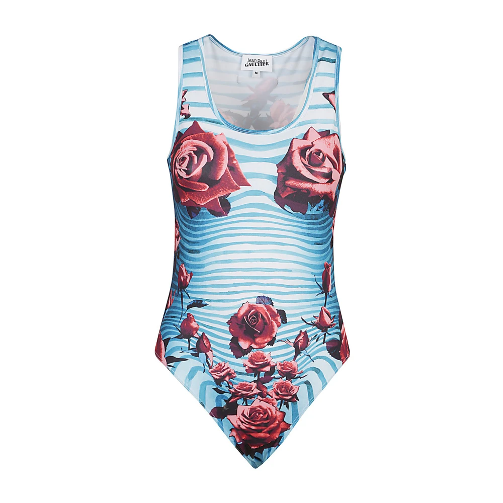 Jean Paul Gaultier Blauw Gestreepte Bloemen Bodysuit Top Multicolor Dames