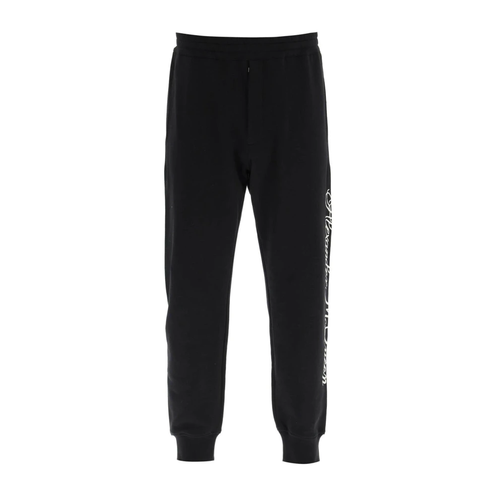 Alexander mcqueen Logo Katoenen Broek met Trekkoord Taille Black Heren