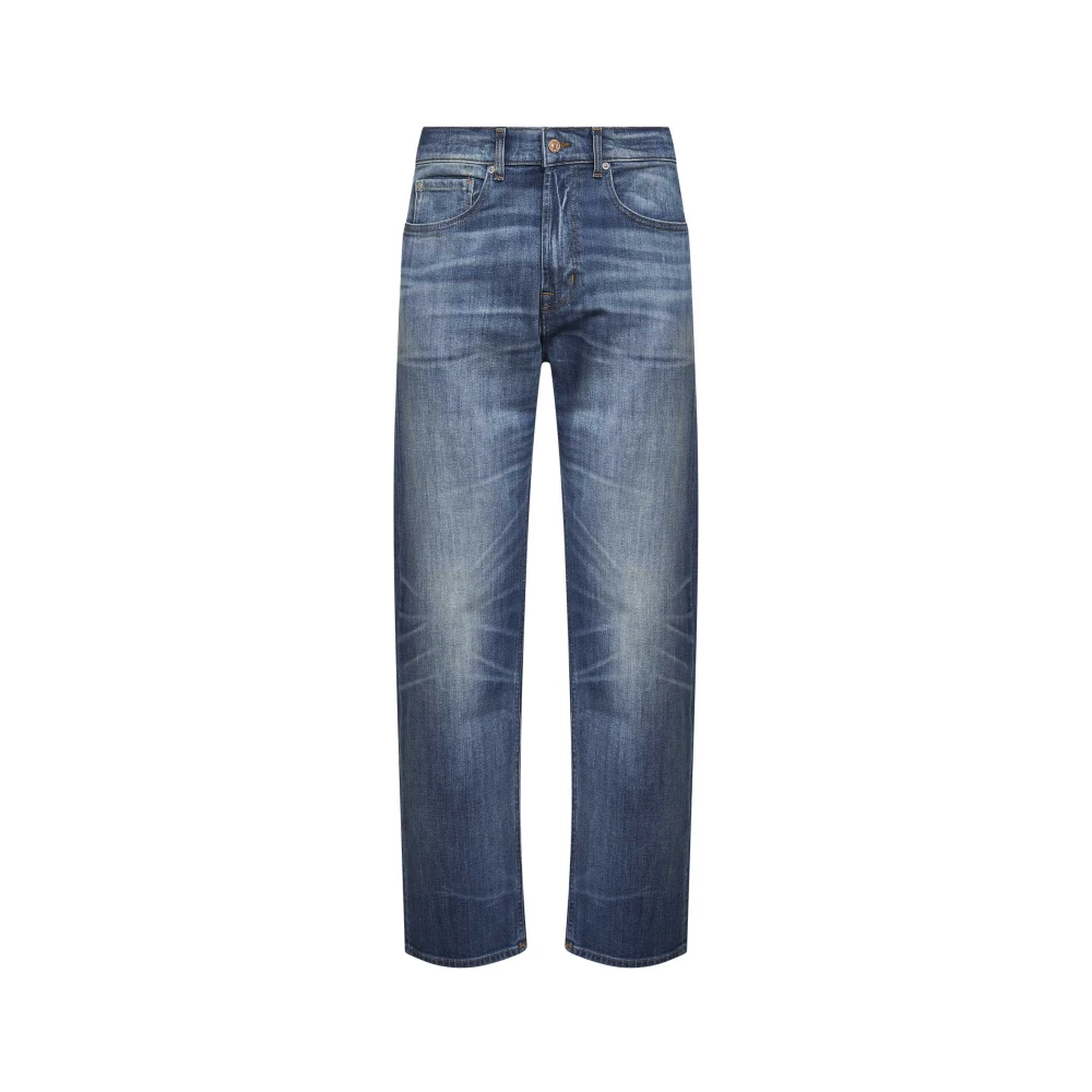 7 For All Mankind Blue Straight Fit Jeans, Male, W31, Easy Straight Bent