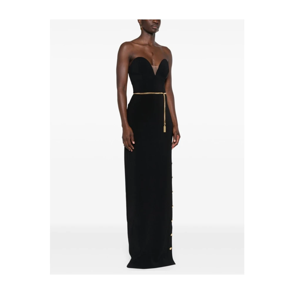 Elisabetta Franchi Zwarte rode loper jurk met hoge split Black Dames