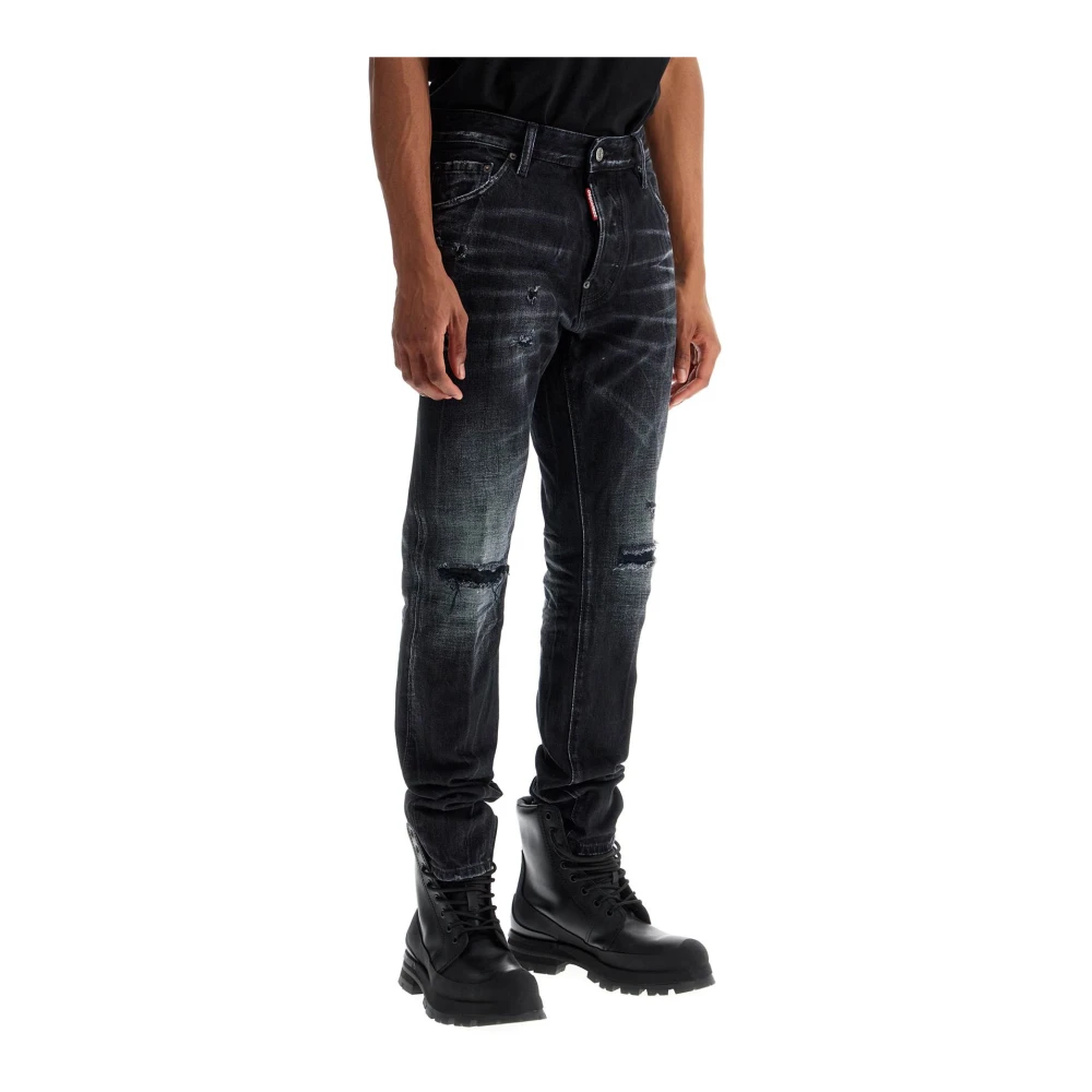 Dsquared2 Zwarte Vintage Katoenen Slim Fit Jeans Black Heren