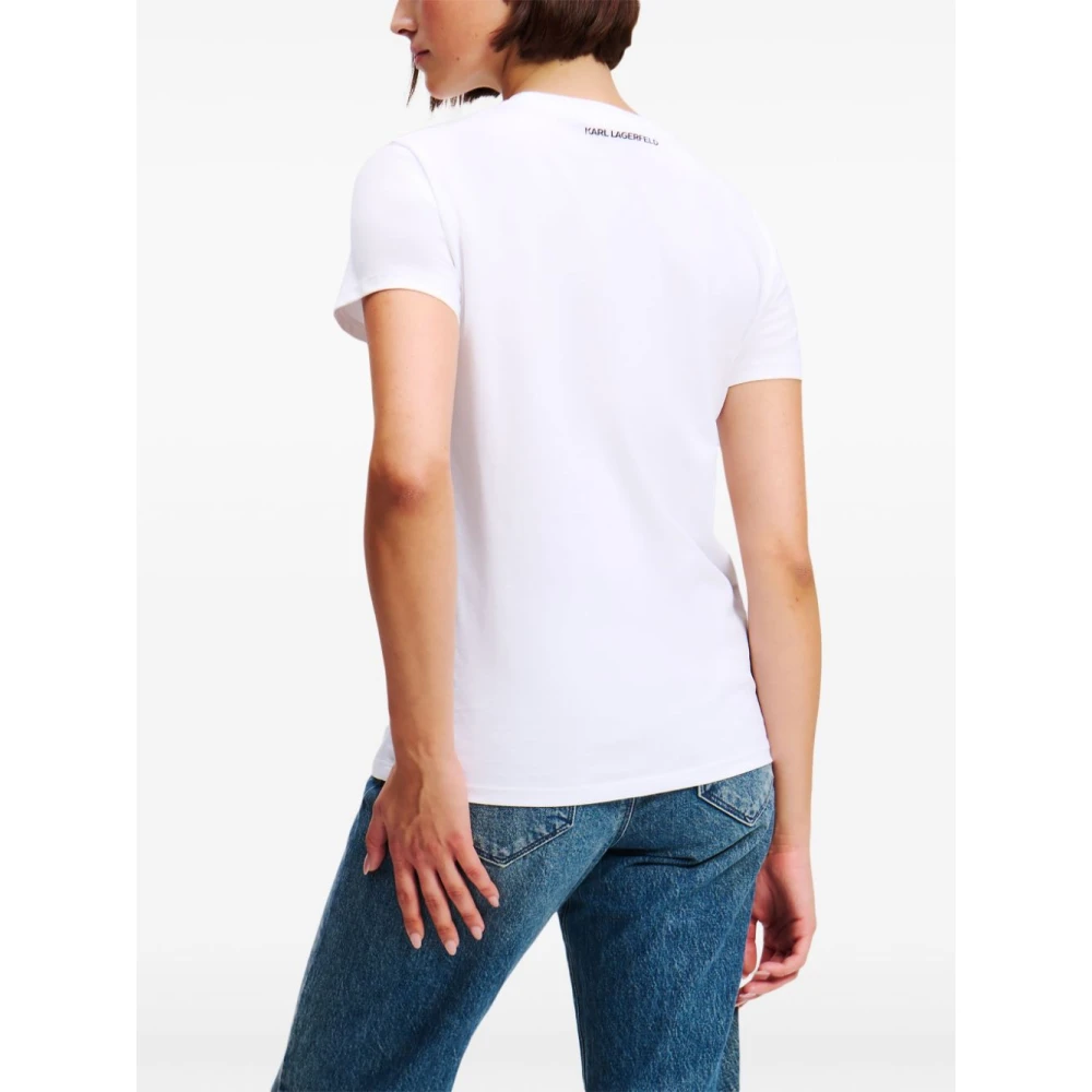 Karl Lagerfeld Witte Geborduurde Handtekening T-Shirt White Dames