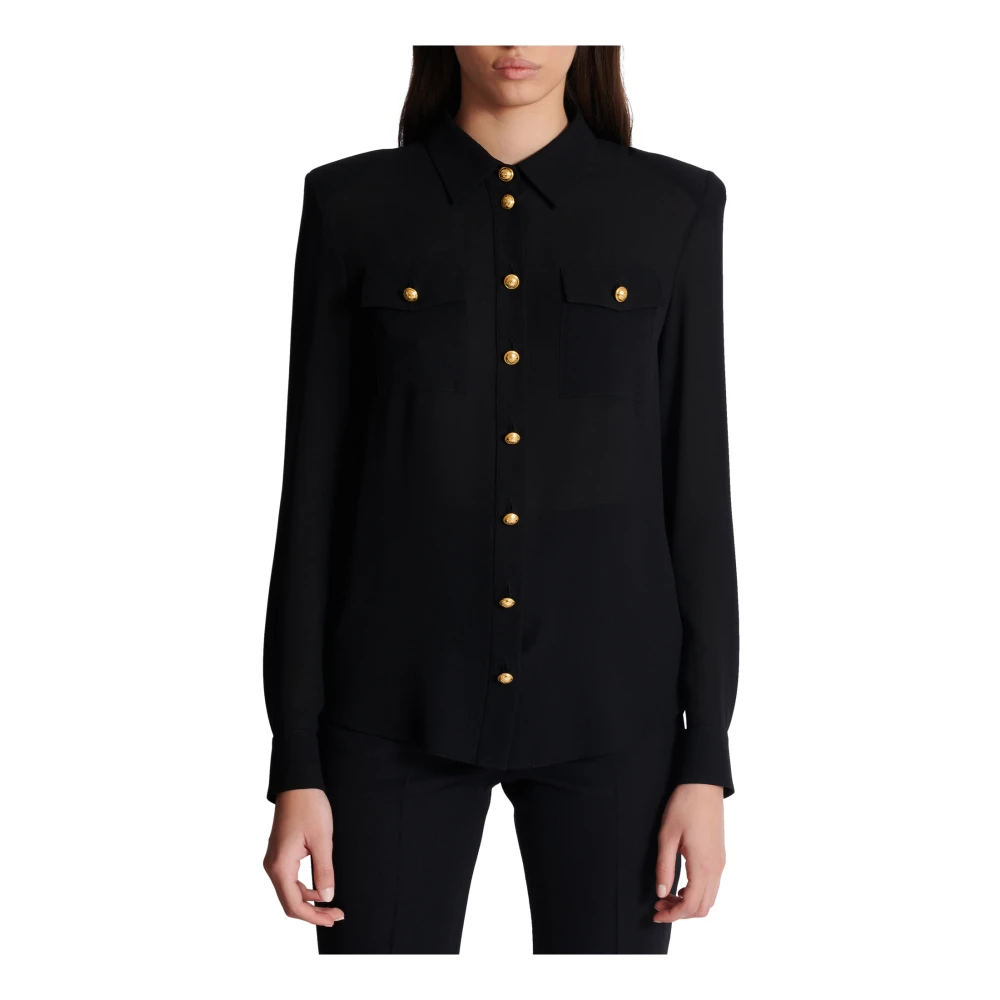 Balmain Crepe de chine overhemd Black Dames