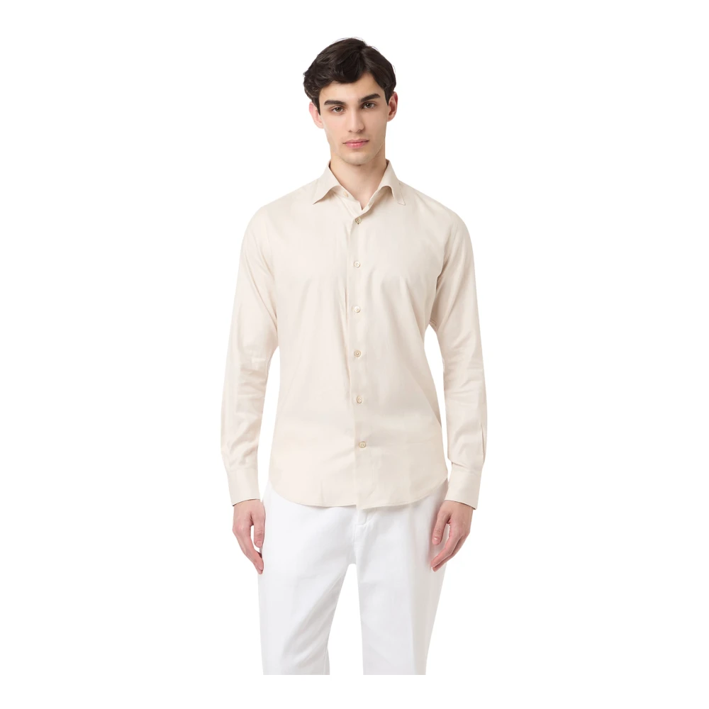 Eleventy Men's Beige Casual Shirts, Xl, Slim Fit Cotton Lyocell Shirt