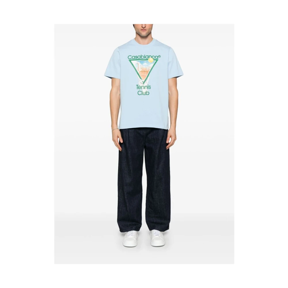 Casablanca Lichtblauwe Logo Print Crew Neck Blue Heren